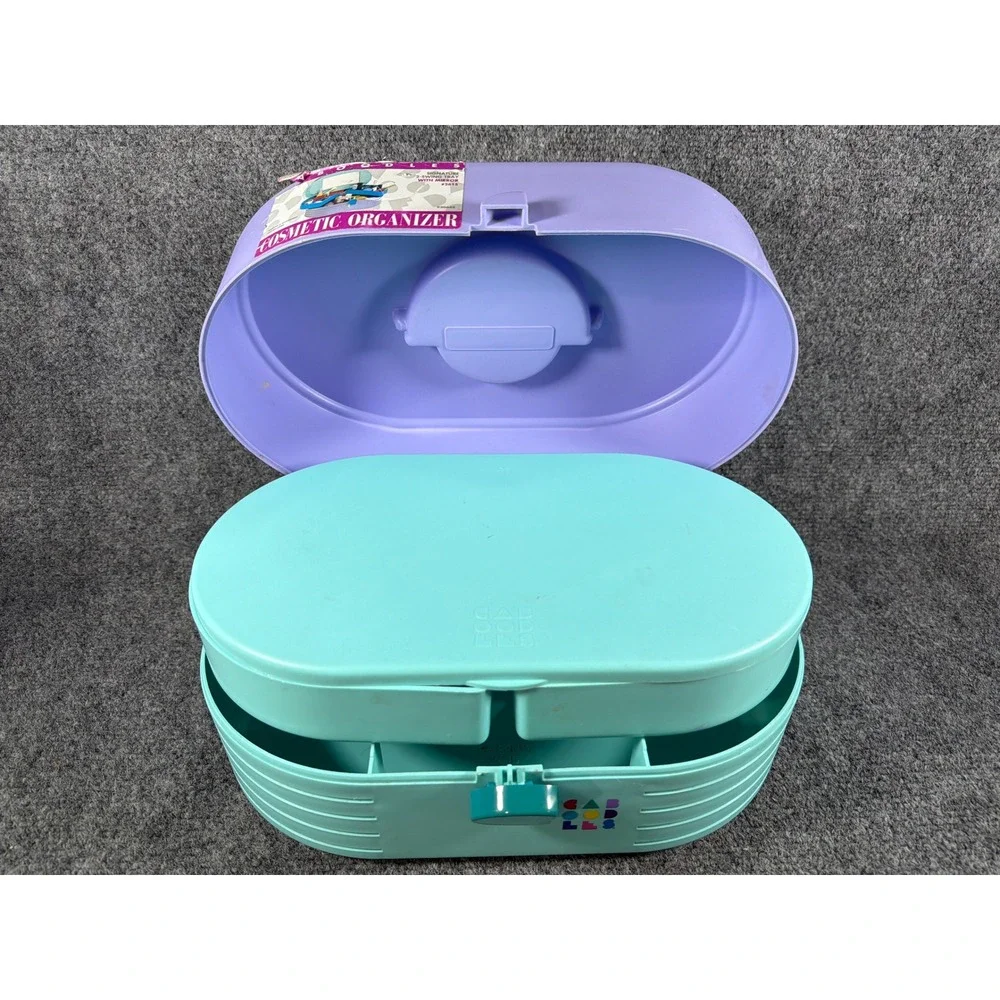 Vintage Caboodles 2615 Signature 2-Swing Tray Cosmetic Organizer Purple Teal 90s